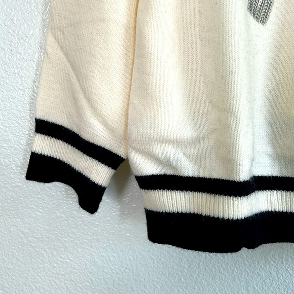 Silver sequin bow varsity style sweater, size 3X - Picture 5 of 6